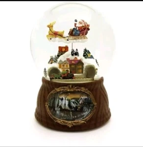 Musical Moving Santa And Train Christmas Snow Globe Roman 36474 New Water Globe - Picture 1 of 5