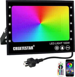 RGB LED Flood Light 100W Flood Lights Outdoor Waterproof IP66 Bluetooth App - Picture 1 of 12