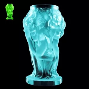 Art Deco Cyan Vaseline Uranium Glass Vase 1930' H.Hoffmann by Lalique - Picture 1 of 4