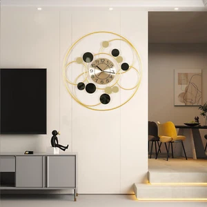 24" Large Wall Clock Metal Gold Silent Non-Ticking Wall Decor for Living Room - Picture 1 of 10