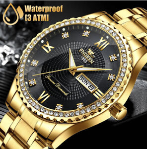 Waterproof Gold Men's Watch Classic Stainless Steel Quartz Business Wristwatch