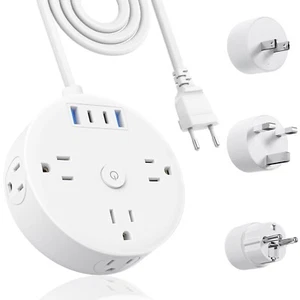 Europäischer Reisestecker Adapter, USA auf UK Europa Steckdosenleiste für EU/UK/US, 6 Out - Bild 1 von 6