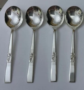 Vintage 4 Oneida Community Silver Plate ONIEDA MORNING STAR Soup Spoons Cutlery - Picture 1 of 6