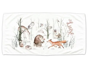 Kinder Handtuch Wald mit Waldtieren, personalisiert m. Namen, Geschenk Aquarell - Bild 1 von 4