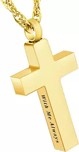 Cremation Cross Necklace Stainless Steel Gold Urn Ashes Holder Memorial Jewelry - Picture 1 of 6
