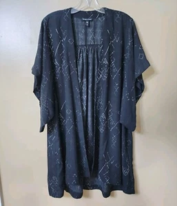 Eileen Fisher Größe S/M Marrakesch bedruckter Kimono Jacke Seidenmischung vorne offen schwarz - Bild 1 von 12