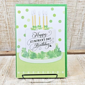 Hallmark St Patrick's Birthday Greeting Card Green Cake Clover Glitter - Picture 1 of 9
