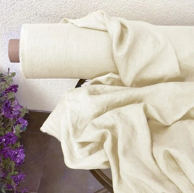Ivory Off-White Linen Fabric by the Yard | Apparel, Curtains, Upholstery, Crafts - Image 1 of 4