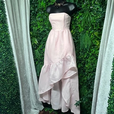 X by NBD Dress XS Pink Carmelita Strapless Hi Low Ruffle Organza Maxi Gown 3203 - Image 1 of 4