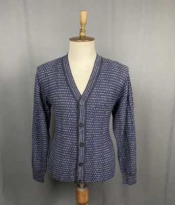 Suéter cárdigan tejido de lana azul vintage Missoni para hombre talla S - Imagen 1 de 4