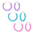 925 Sterling Silver Glitter Pink Aqua Purple Sleeper Hoop Kids Ear Earrings 12mm