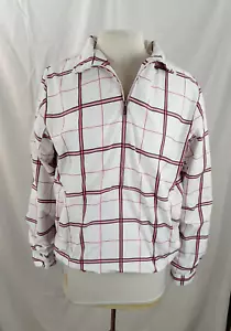 Liz Golf Popover Jacket Womens M Pink White Plaid Pockets Collard Outdoor Casual - Picture 1 of 10