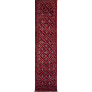 Handmade (3'0" x 13'8") Red Afghan Khal Mohammadi Root Dye Wool Runner Rug - Picture 1 of 11