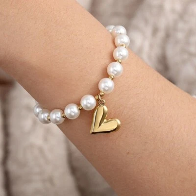 17cm Damen Armband Heart Pearl 3cm Verlängerung - Bild 1 von 3