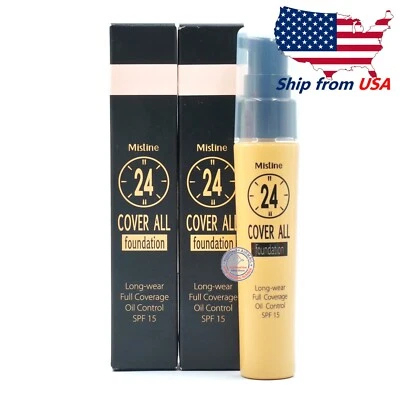 Mistine 24 Cover All Foundation Full Coverage Oil Control, F2 Medium Skin 25g x2 - Image 1 of 4