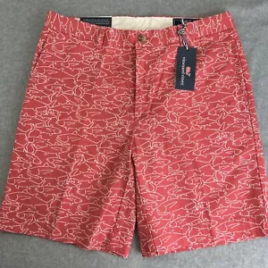 NWT Men's Vineyard Vines Breaker Shorts Size 34 x 9" Inseam Jetty Red Fish Print - Picture 1 of 10