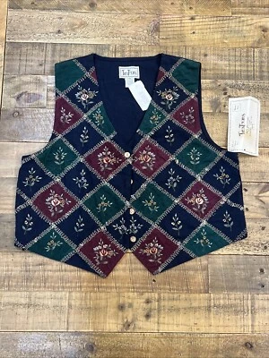Vintage Tantrums Vest Womens Sz PXL Cottagecore Navy Floral Country Texture - Image 1 of 4