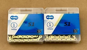 ( 2 )TWO KMC BICYCLE Chains 1/2x1/8x112 1/Speed IN Gold, BIKE CHAIN, EASY TO USE - Picture 1 of 3