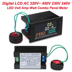 LCD LED Digital Voltmeter AC 220V 230V 240V 450V Panel Volt Amp Watt Combo Meter - Picture 1 of 12