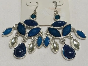 Style&co. Royal Blue Crystal Dangle Silver Plated Earrings 2"3/4 New AQ25 - Picture 1 of 5