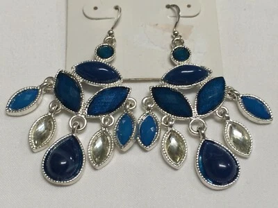 Style&co. Royal Blue Crystal Dangle Silver Plated Earrings 2"3/4  New AQ25 - Image 1 of 4