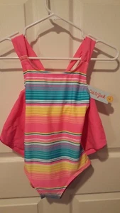 Girls Child Striped One piece Swimsuit with Shorts Pink Plus sizes M, XL, XXL - Picture 1 of 6