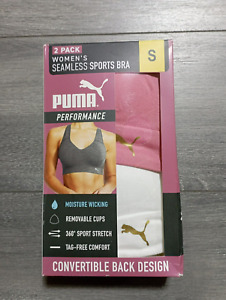 PUMA Bra *2 Pack* Adult Small Pink & White Seamless Sports Bra Womens