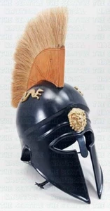 Casco corintio armadura caballero espartano griego medieval de acero dulce 18G con pluma - Imagen 1 de 9