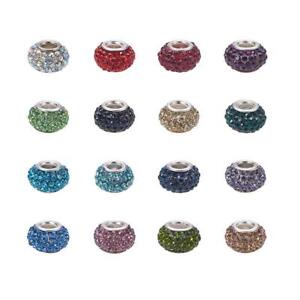 50pcs Grade A Rhinestone Rondelle Large Hole European Beads with Brass Core