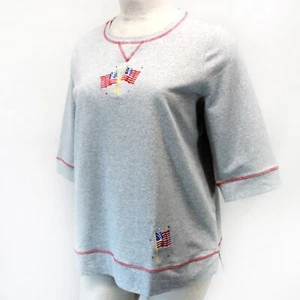 Quacker Factory Plus Gray American Flag Beaded Embroidered Top Sweatshirt 3X - Picture 1 of 8