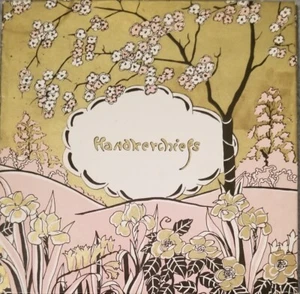 Vintage 1930s Handkerchief Cardboard Box Art Deco Pink Gold Black Cherry Blossom - Picture 1 of 8