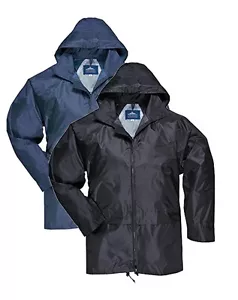 Abrigo Impermeable Clásico Portwest Negro O Azul Chaqueta De Lluvia S-XXL - Imagen 1 de 4