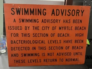 SWIMMING ADVISORY Metal Sign HAS BEEN ISSUED BY THE CITY OF MYRTLE BEACH. 24x12 - Picture 1 of 2