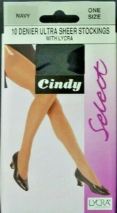 Cindy Select One Size Ultra Sheer 10 Denier Navy Vintage Stockings with Lycra - Picture 1 of 1
