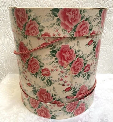Vintage 1930’s Pink Roses Wallpaper Hat Box - Image 1 of 4