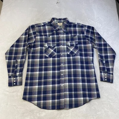 Dee Cee Brand Mens Flannel Plaid Western Shirt Size 17 35 Blue - Image 1 of 4