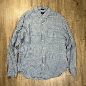 Camisa J Crew 100 % lino manga larga abotonada para hombre grande ajustada azul - Imagen 1 de 6