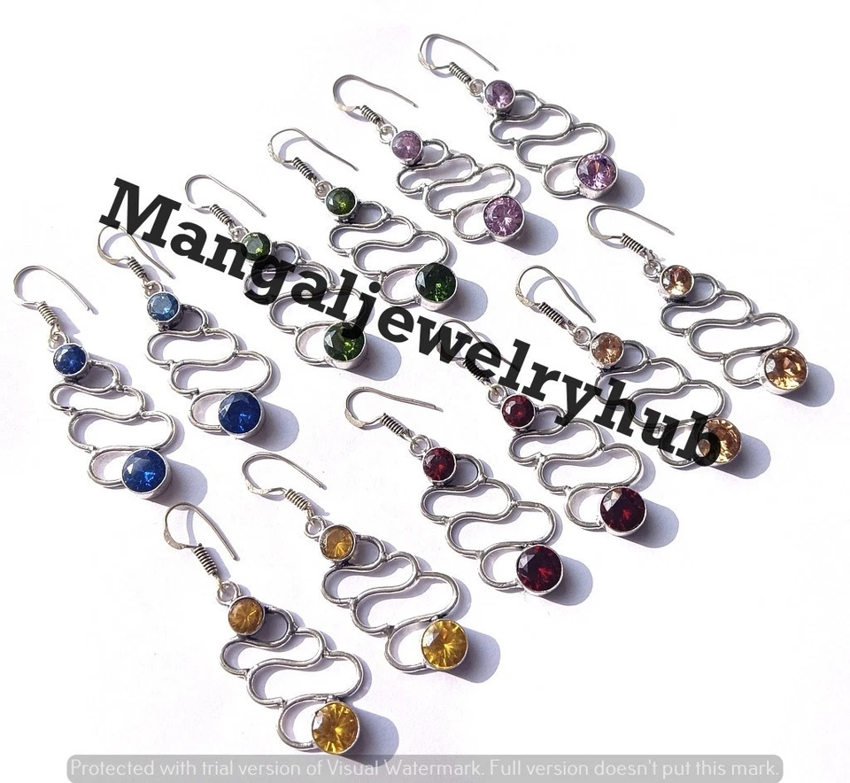 Lote de pendientes colgantes de piedras preciosas de topacio múltiple enchapados en plata de ley 925 joyas Foto 1 de 4