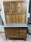Antique Oak Hoosier Cabinet With Original Flour And Sugar Bins Roll Tambour Zinc