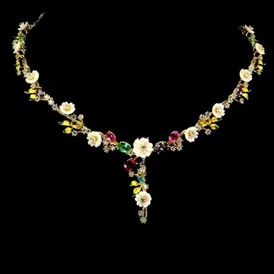 925 Sterling Silver Necklace Oval Mix Topaz 7x5mm Mop Flower Gemstone 19.5 - Image 1 of 4