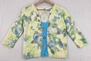 Free People Womens Cardigan Wool Angora Floral Knit Sweater Grandmacore Retro M - Picture 1 of 12