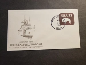 USCGC CAMPBELL WMEC-909 Naval Cover 1986 CHRISTENED Cachet Middletown, RI - Picture 1 of 2