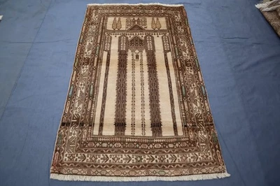 Alfombra tribal gris crema 2'9x4'7 pies - Alfombra de lana beige afgana hecha a mano - Alfombra para niños Foto 1 de 4