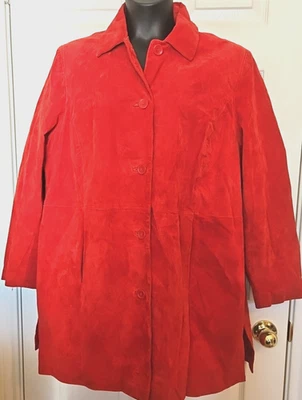 VTG Relativity Womens Size 2X Lipstick Red Suede Coat Buttons Pockets Lining - Image 1 of 4