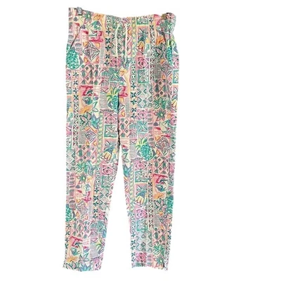 Vintage Jantzen Elastic Waist Drawstring Colorful Floral Pants High Waist SZ 10 - Image 1 of 4