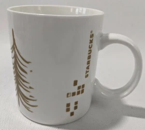 Starbucks Mug Coffee Cup White Porcelain Ceramic Gold Pine Trees xmas 2014 - Picture 1 of 7