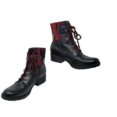 Baretraps O'Neil Botas HIker con Cordones 10 Cuadros Negras Rojas Cuero Vegano Academia Foto 1 de 4