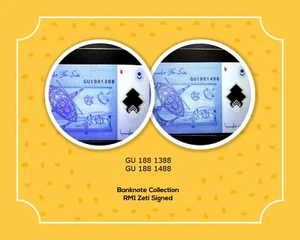 (iyongcollection) 2 X RM1 S/N GU 1881388 and GU 1881488 UNC Malaysia Zeti Signed - Picture 1 of 3