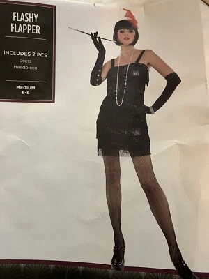 NEGRO LLAMATIVO ALETA ADULTO HALLOWEEN DISFRAZ VESTIDO DIADEMA MEDIANO NEGRO GATSBY Foto 1 de 4