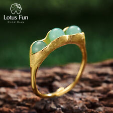 Natural Aventurine Gemstone Pea Pods Ring 925 Silver 18K Gold Jewelry for Women